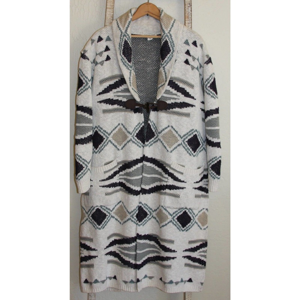 Coldwater Creek Southwestern Aztec Boho Cardigan Duster Knit w/wood toggle XL